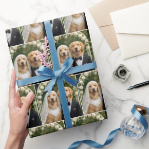 Brud- och brudgum-porträtt av Golden Retriever Presentpapper