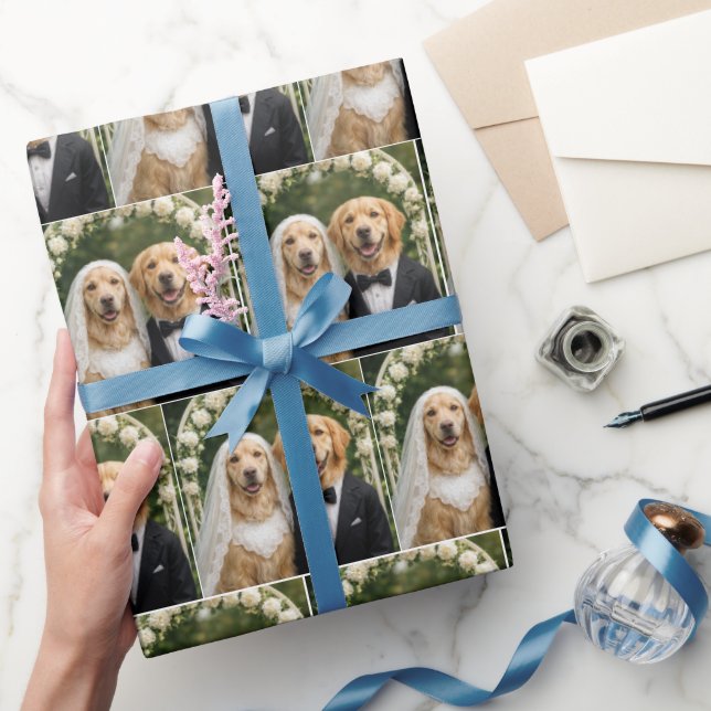 Brud- och brudgum-porträtt av Golden Retriever Presentpapper (Gifting)