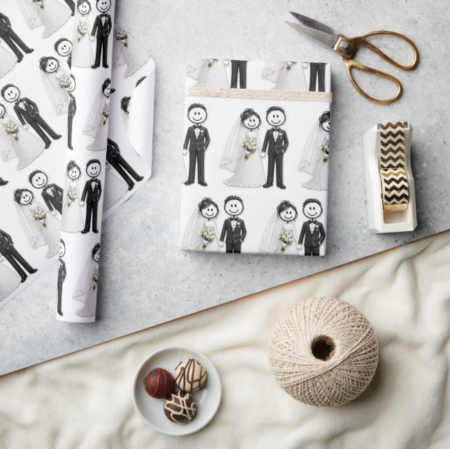 Brud och brudgum stickfigurer presentpapper (Hantverk)