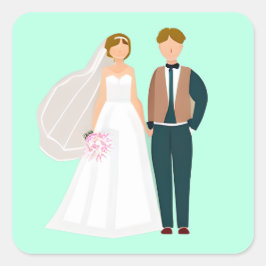 Brud och brudgumme turkos fyrkantigt klistermärke