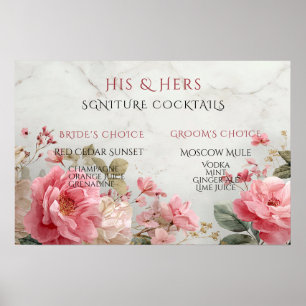 Brud och brudgummens signaturdrinkar Rosa rosor Poster