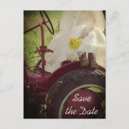 Brud på traktor Landsbygdbröllop Save the Date Meddelande Vykort