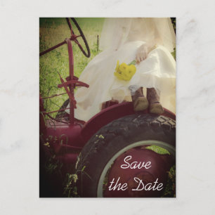 Brud på traktor Landsbygdbröllop Save the Date Meddelande Vykort