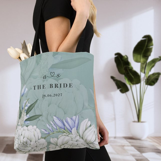 Brud Peony | Sagegrön & Vit Botanisk Bröllopsdesig Tygkasse (Skapare uppladdad)