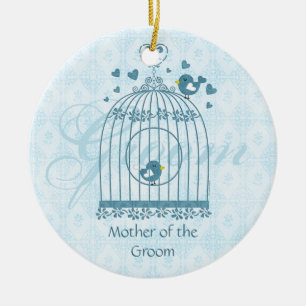 Brud- prydnad för gåva för fågelburbröllopsfest julgransprydnad keramik