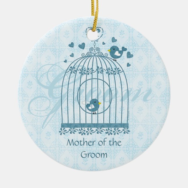 Brud- prydnad för gåva för fågelburbröllopsfest julgransprydnad keramik (Framsidan)