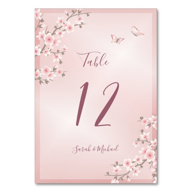 Brud Rosa Körsbärsblomning Bröllop Bordsnummer (Baksidan)