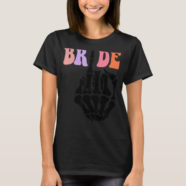 Brud Skelett Hand Retro Halloween Henparty P T Shirt (Framsida)