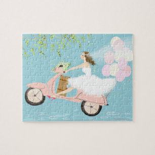 Brud som rider en sparkcykel pussel