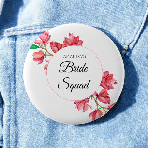 Brud-Squad Pink Vit Team Brud Blommig Knapp