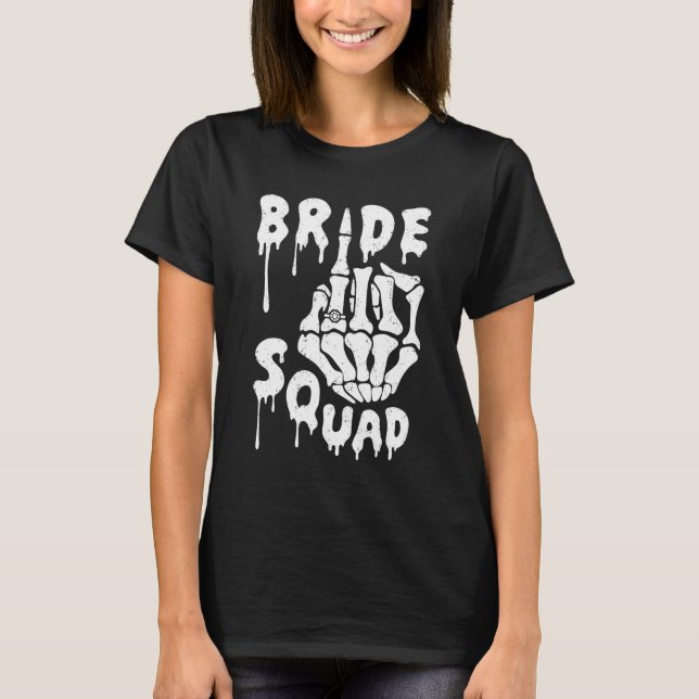 Brud-Squad Skelett Hand Rolig Halloween Bachelor T Shirt (Framsida)
