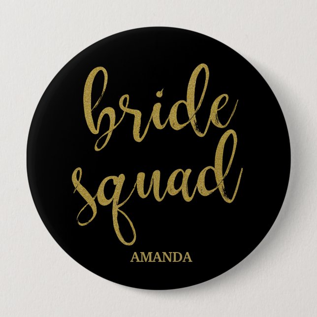Brud-Squad Stilig Kalligrafi Guldglitter Knapp (Framsida)