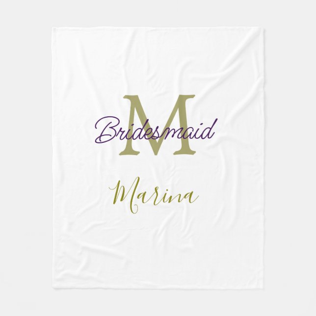 Brud stam monogram bröllopsdusch enkel guld p fleecefilt (Framsidan)