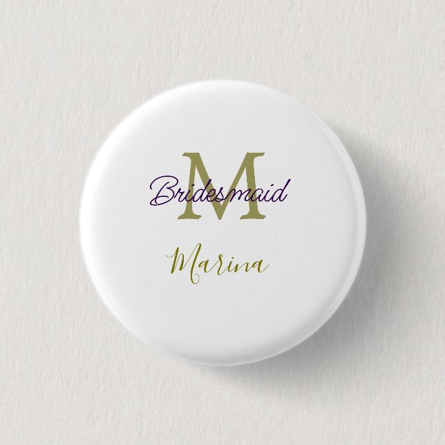 Brud stam monogram bröllopsdusch enkel guld p knapp (Framsida)