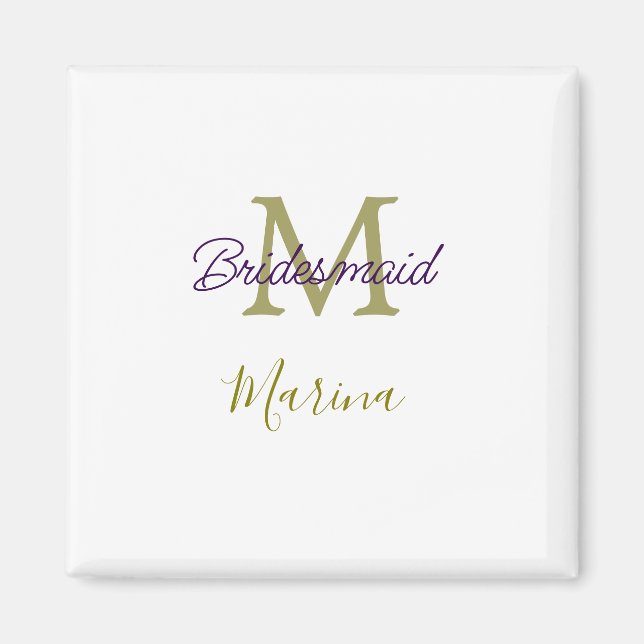 Brud stam monogram bröllopsdusch enkel guld p magnet (Framsidan)