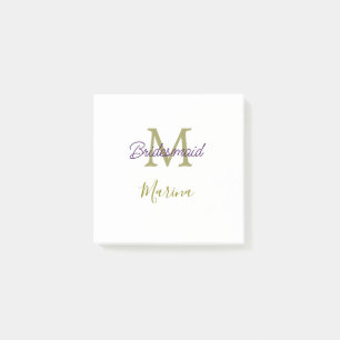 Brud stam monogram bröllopsdusch enkel guld p post-it block