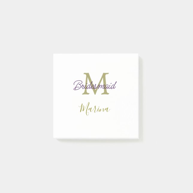 Brud stam monogram bröllopsdusch enkel guld p post-it block (Framsida)
