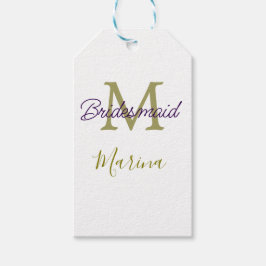 Brud stam monogram bröllopsdusch enkel guld p presentetikett