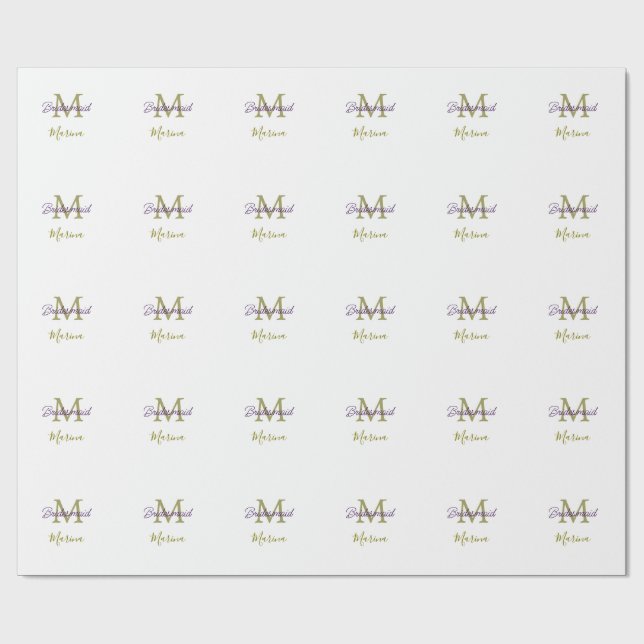 Brud stam monogram bröllopsdusch enkel guld p presentpapper (Platt)