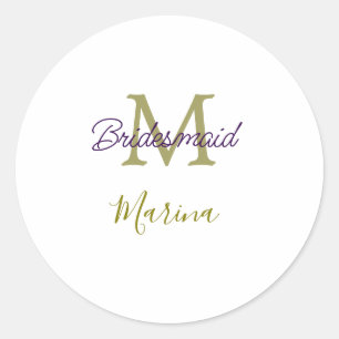 Brud stam monogram bröllopsdusch enkel guld p runt klistermärke