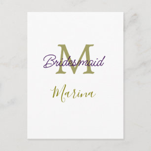 Brud stam monogram bröllopsdusch enkel guld p vykort