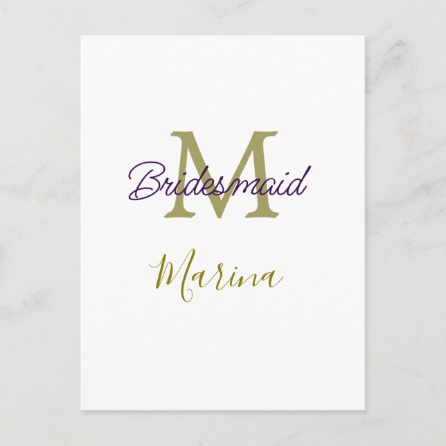 Brud stam monogram bröllopsdusch enkel guld p vykort (Framsida)