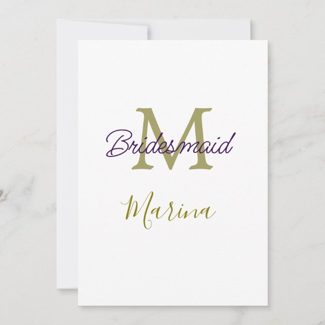 Brud stam monogram bröllopsfest enkel guld p inbjudningar (Framsida)