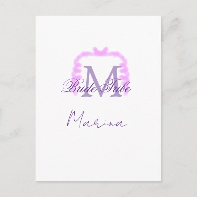 Brud stam monogram lila veck rosa kant spa vykort (Framsida)
