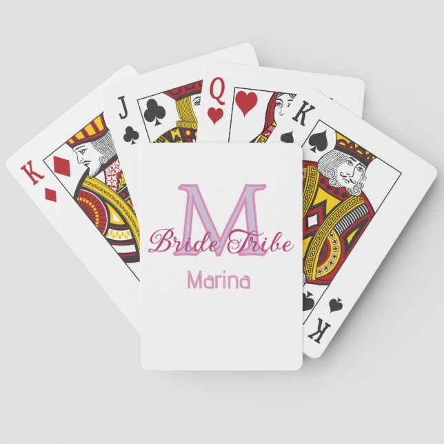 Brud stam monogram röd bröllopsdusch enkel mini casinokort (Baksidan)