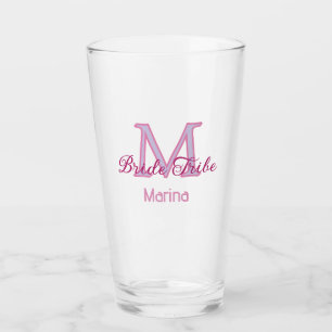 Brud stam monogram röd bröllopsdusch enkel mini glaskopp