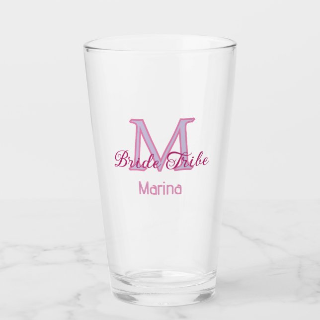 Brud stam monogram röd bröllopsdusch enkel mini glaskopp (Framsida)