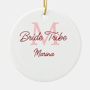 Brud stam monogram röd bröllopsdusch enkel mini julgransprydnad keramik