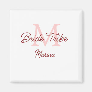 Brud stam monogram röd bröllopsdusch enkel mini magnet