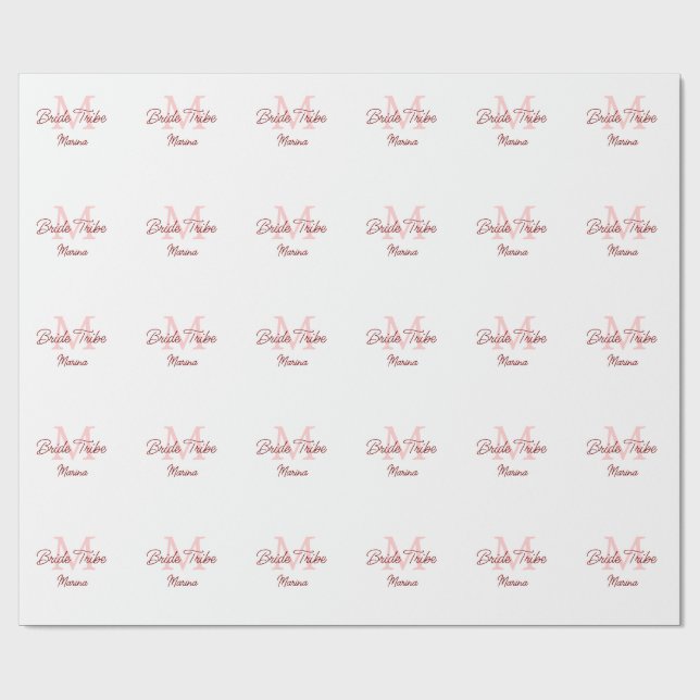 Brud stam monogram röd bröllopsdusch enkel mini presentpapper (Platt)