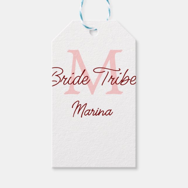 Brud stam monogram röd bröllopsfest enkel mini presentetikett (Framsidan)