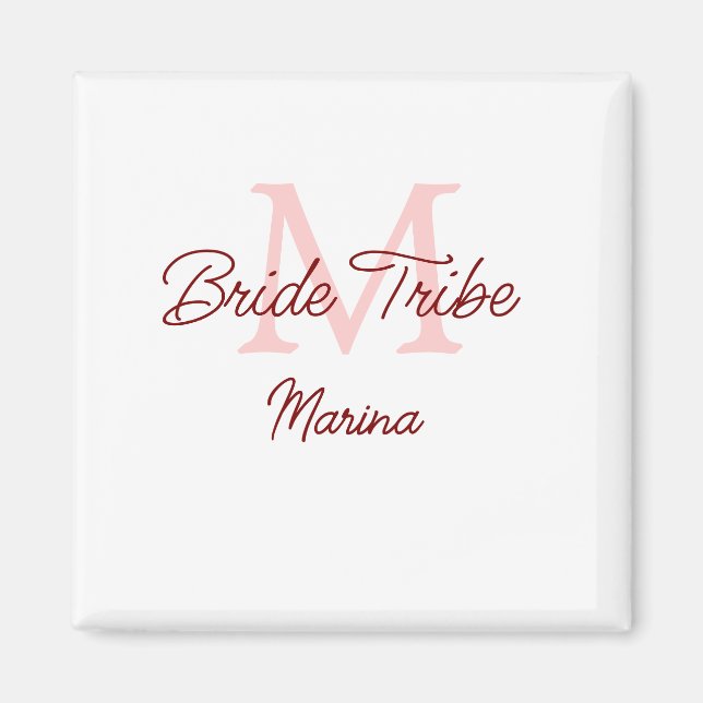 Brud stam monogram röd brud shower enkel mini magnet (Framsidan)