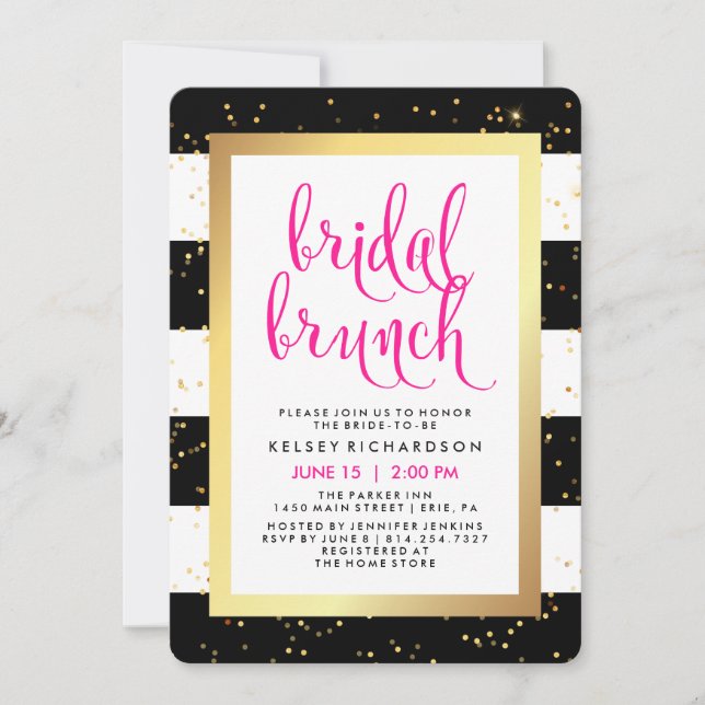 Brud- svart vitguld för frunch | och rosadusch inbjudningar (Framsida)