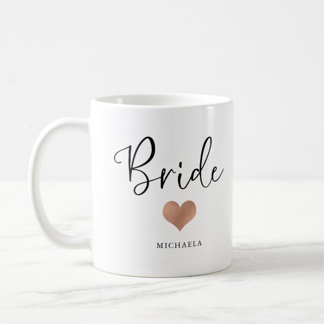 Brud | Trendig handskrift och hjärta Kaffemugg (Vänster)