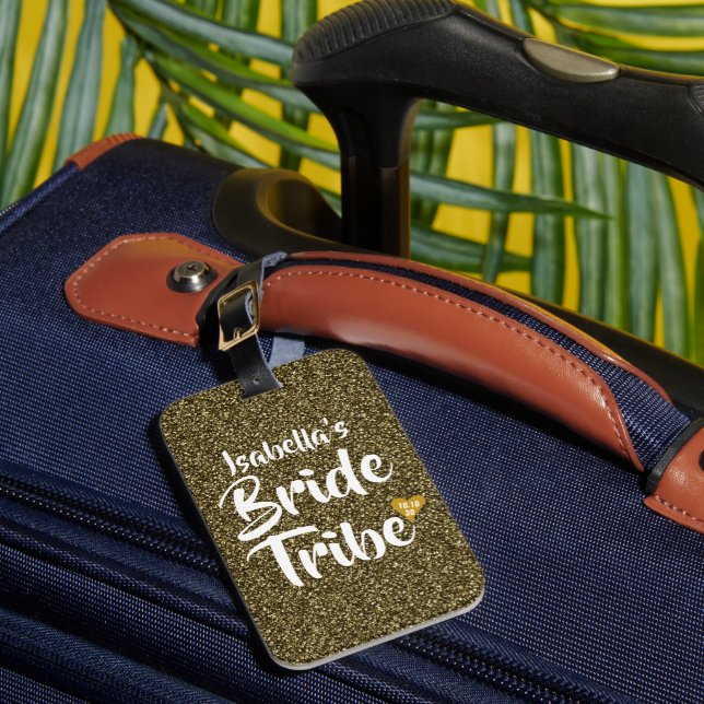 Brud Tribe Guld Datum Hjärta Personlig Glitter Bagagebricka (Framsida Insitu 1)