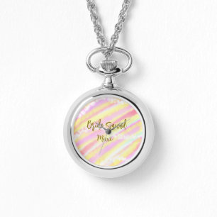 Brud trupp gyllene pastell rosa färgglad glitter b armbandsur