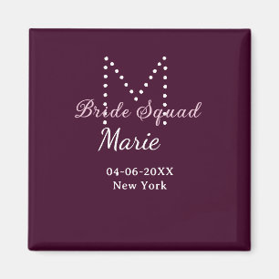 Brud trupp lägg till namn monogram brudtärna mauve magnet