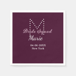 Brud trupp lägg till namn monogram brudtärna mauve pappersservett