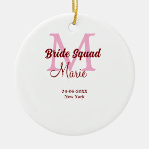 Brud trupp lägg till namn monogram brudtärna rosa julgransprydnad keramik
