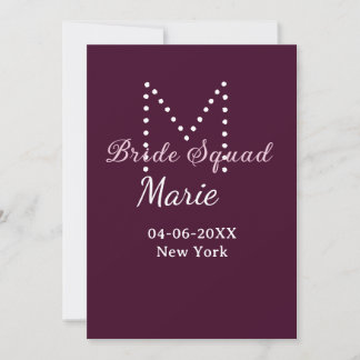 Brud trupp namn monogram brudtjej mauve  inbjudningar