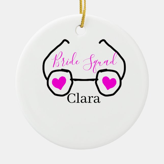 Brud trupp rosa svarta simgoogles hjärta brudtjej  julgransprydnad keramik (Framsidan)