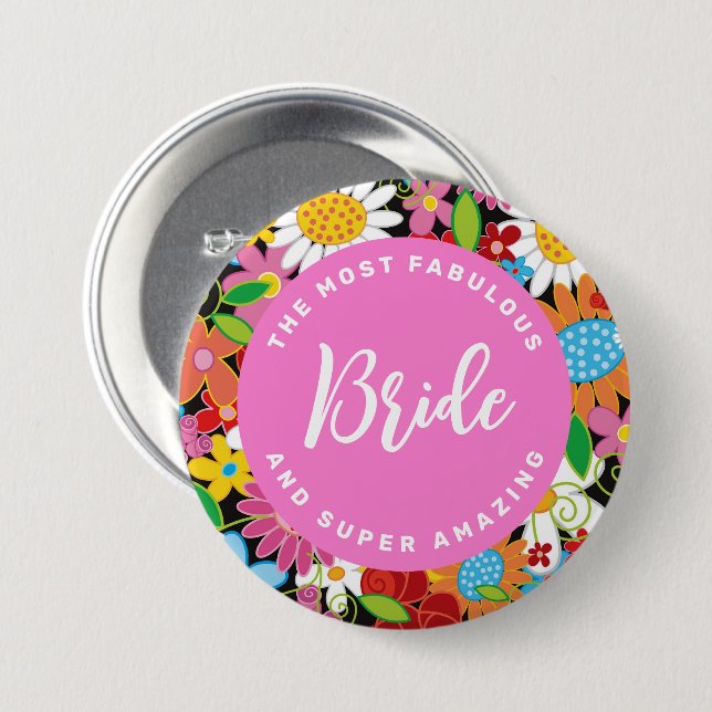 BRUD Vårblommor Trädgård Chic Bröllop Namn Märke Knapp (Framsida & baksida)