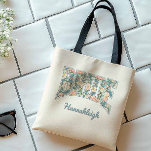 BRUD Varsity Bokstäver Blå Retro Blommig Tygkasse