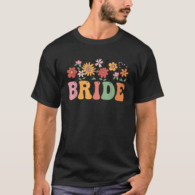 Brud Vildblomma Blommig Bröllop Brudfest Bachelorf T Shirt (Framsida)