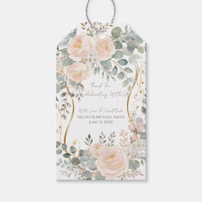 Brudbukett Blush Peony & Eucalyptus Botanisk Blomm Presentetikett (Framsidan)