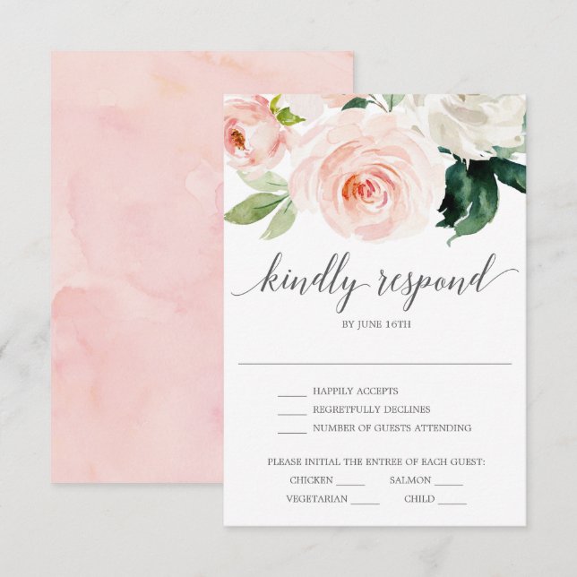 Brudbukett Blushing Blooms RSVP-kort Inbjudningar (Fram/baksida)